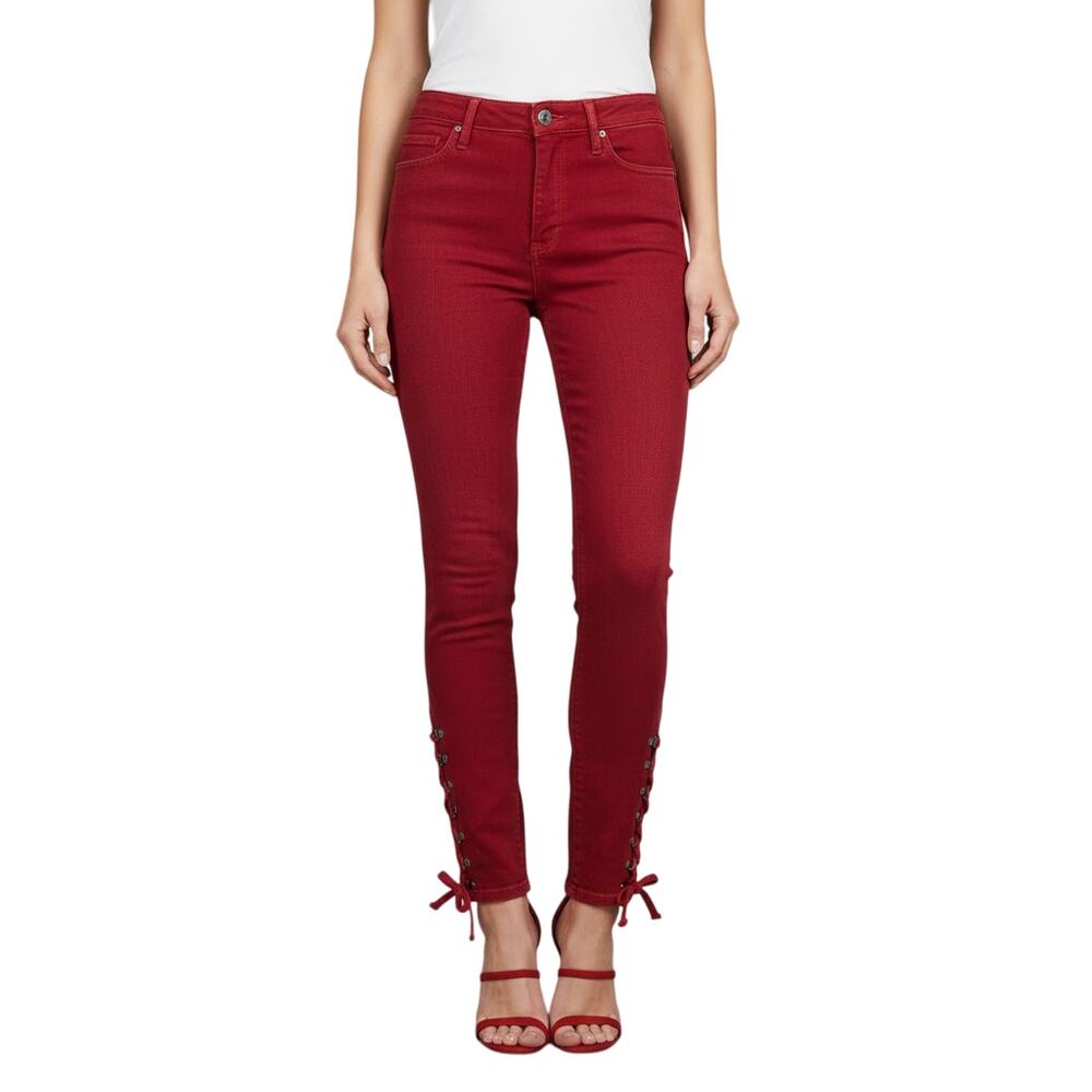 Black Orchid Lara Lace-Up Red Skinny Jeans 5-Pocket Women Size 26 NWT